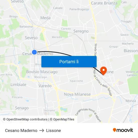 Cesano Maderno to Lissone map