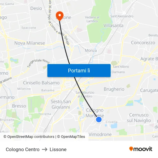 Cologno Centro to Lissone map