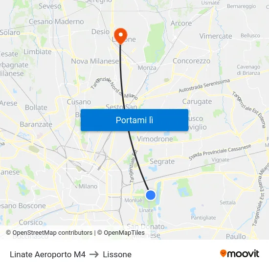Linate Aeroporto M4 to Lissone map