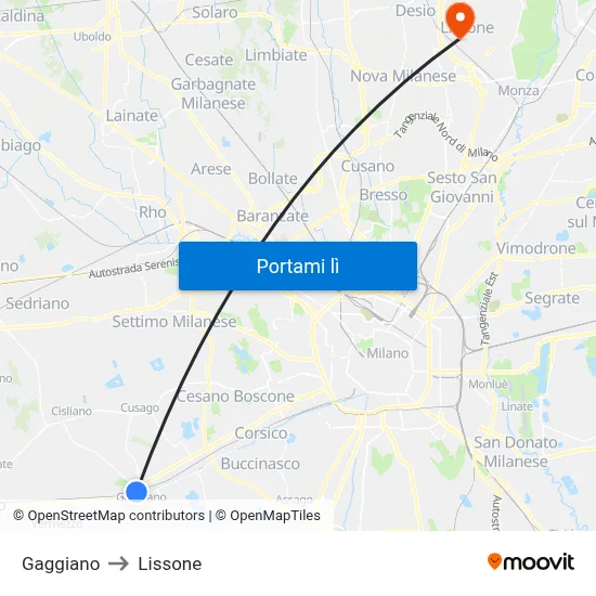 Gaggiano to Lissone map