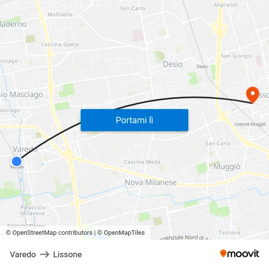 Varedo to Lissone map