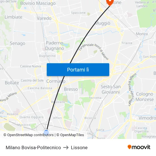Milano Bovisa-Politecnico to Lissone map