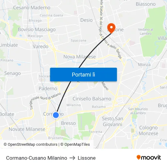 Cormano-Cusano Milanino to Lissone map