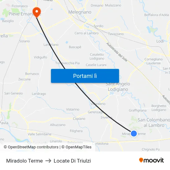 Miradolo Terme to Locate Di Triulzi map