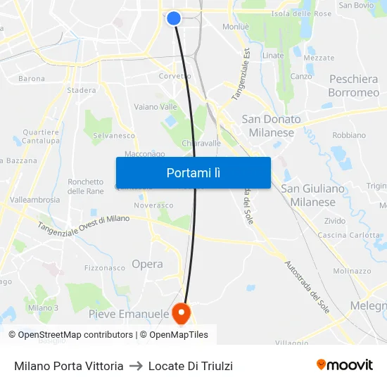 Milano Porta Vittoria to Locate Di Triulzi map
