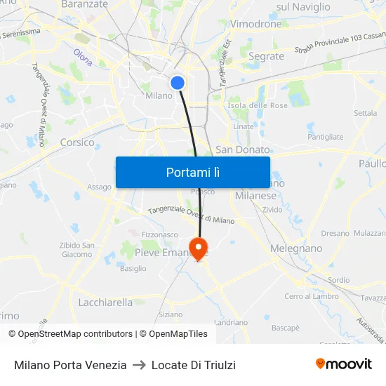 Milano Porta Venezia to Locate Di Triulzi map
