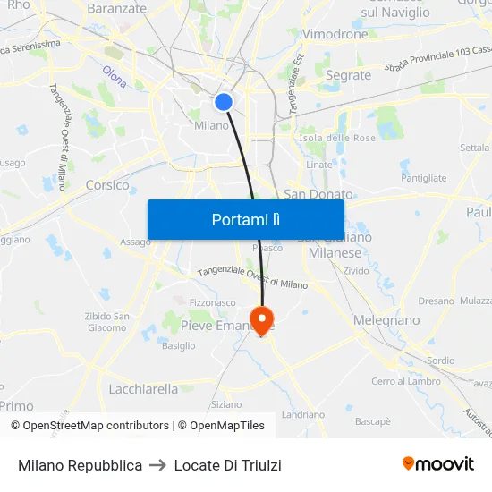 Milano Repubblica to Locate Di Triulzi map