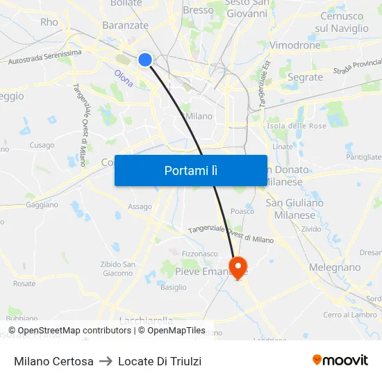 Milano Certosa to Locate Di Triulzi map