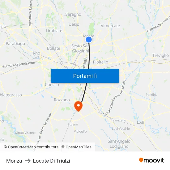 Monza to Locate Di Triulzi map