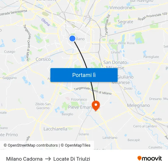 Milano Cadorna to Locate Di Triulzi map
