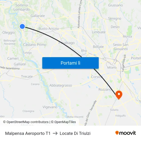 Malpensa Aeroporto T1 to Locate Di Triulzi map