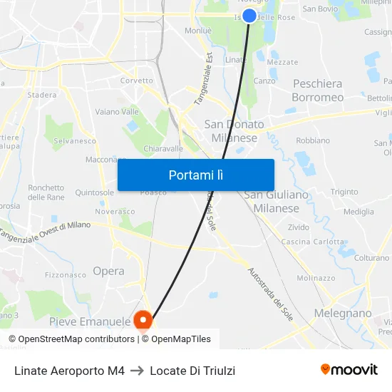 Linate Aeroporto M4 to Locate Di Triulzi map
