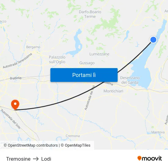 Tremosine to Lodi map