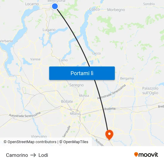 Camorino to Lodi map