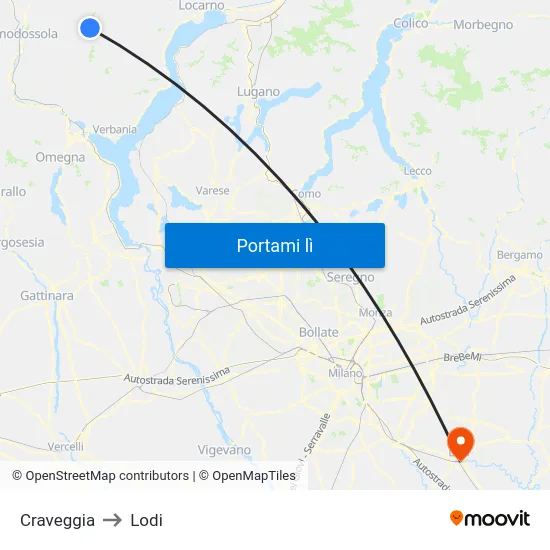 Craveggia to Lodi map
