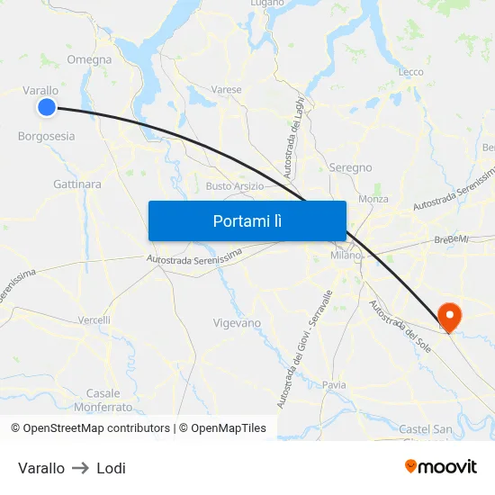 Varallo to Lodi map