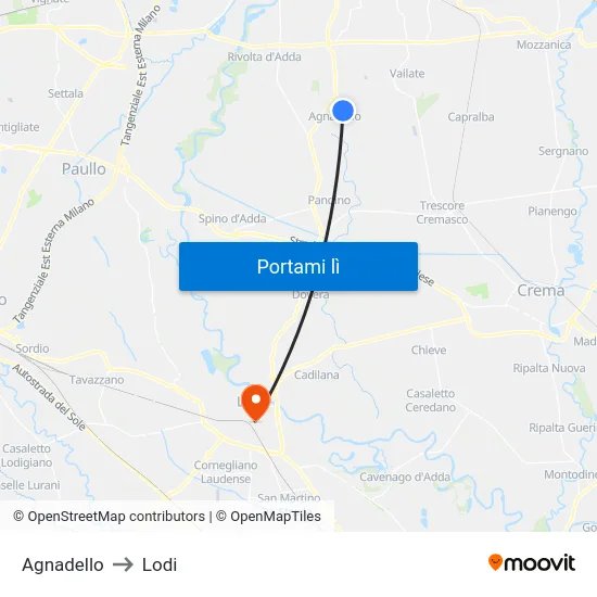 Agnadello to Lodi map