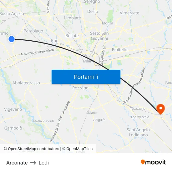 Arconate to Lodi map