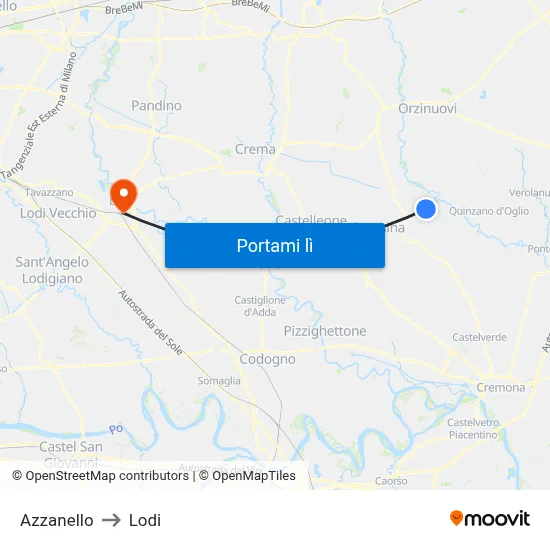 Azzanello to Lodi map