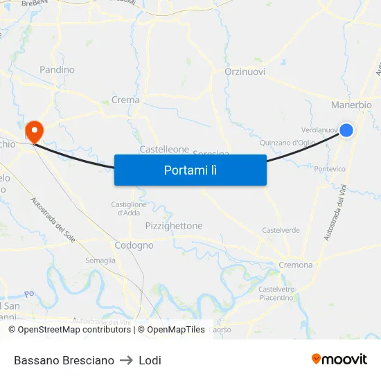 Bassano Bresciano to Lodi map