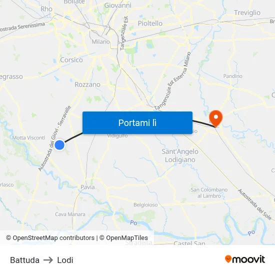 Battuda to Lodi map