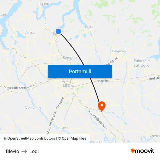 Blevio to Lodi map