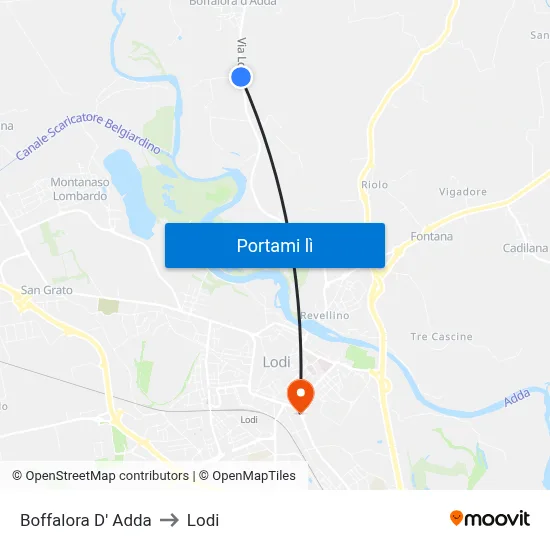 Boffalora D' Adda to Lodi map