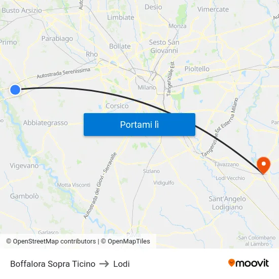 Boffalora Sopra Ticino to Lodi map