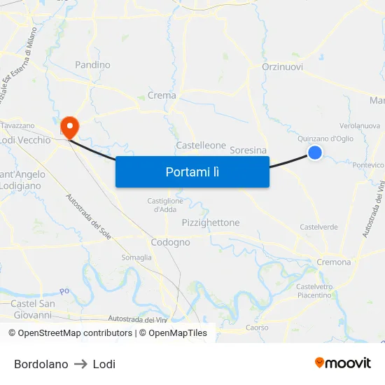 Bordolano to Lodi map
