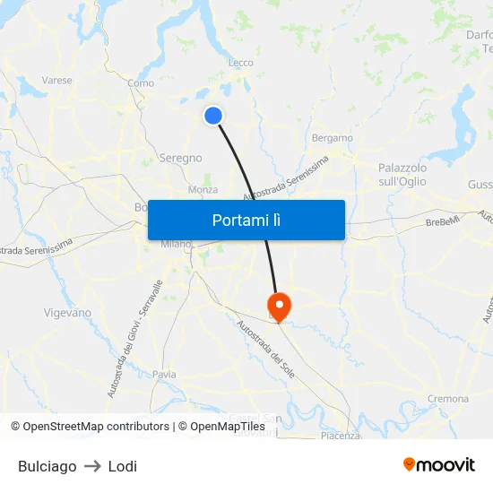 Bulciago to Lodi map