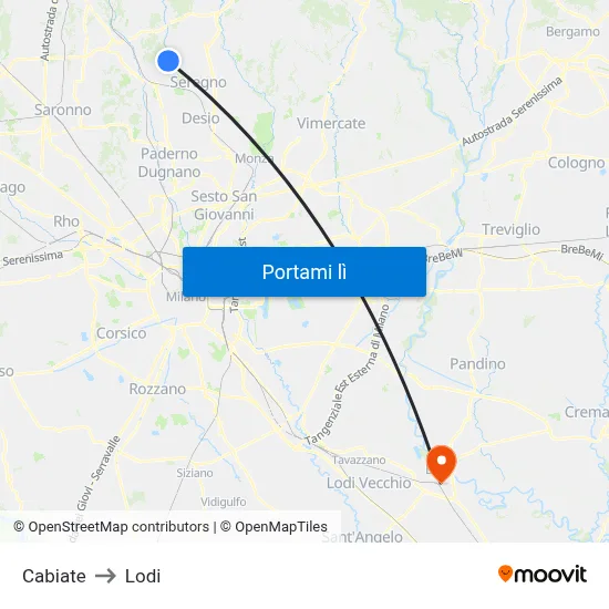 Cabiate to Lodi map