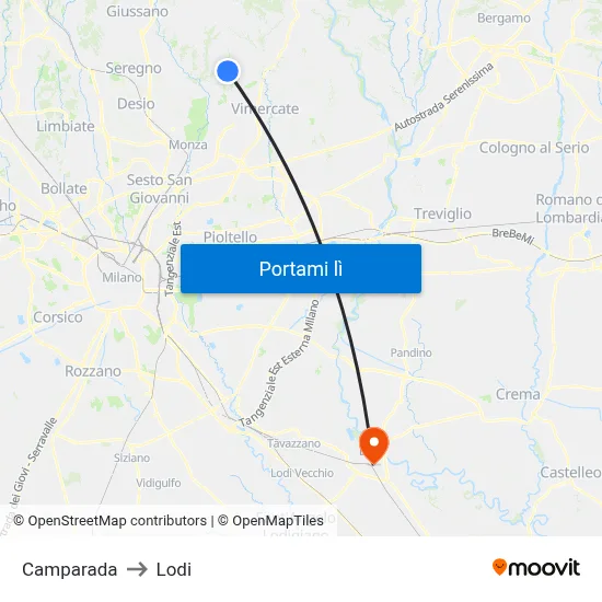 Camparada to Lodi map