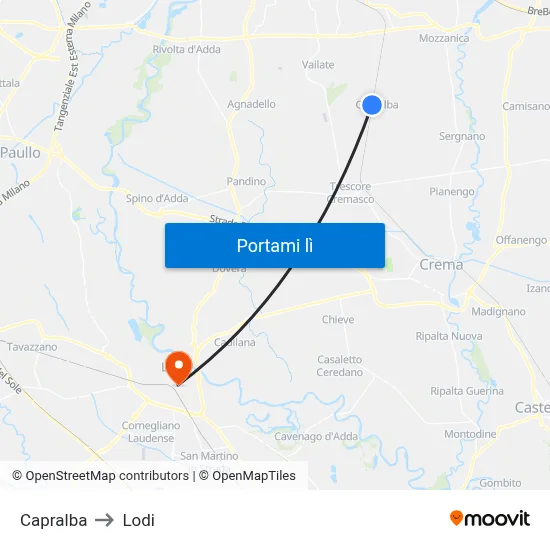 Capralba to Lodi map