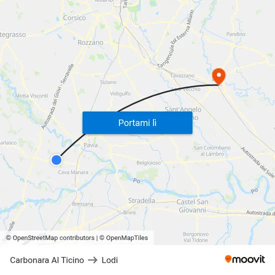 Carbonara Al Ticino to Lodi map