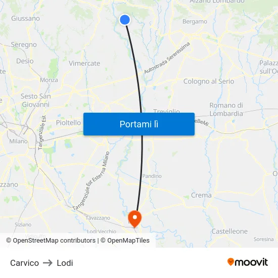 Carvico to Lodi map