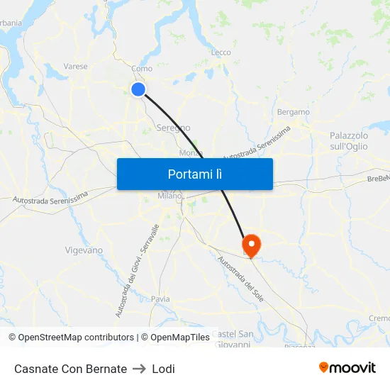 Casnate Con Bernate to Lodi map