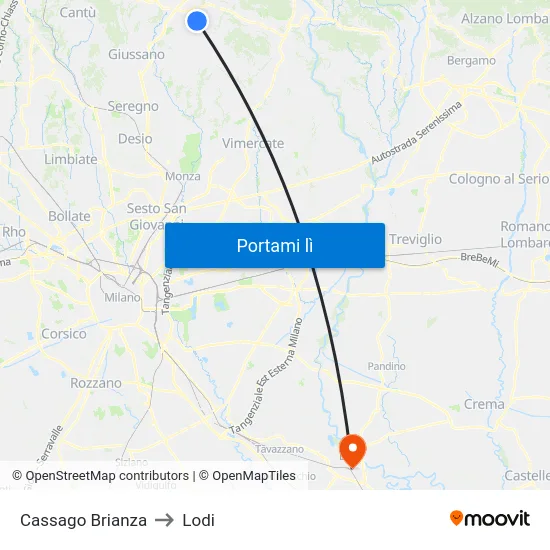 Cassago Brianza to Lodi map