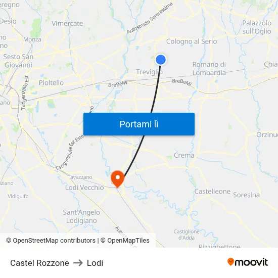 Castel Rozzone to Lodi map