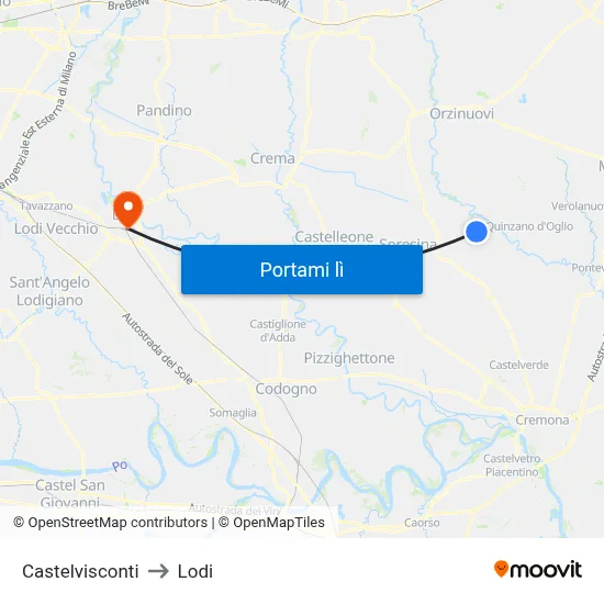 Castelvisconti to Lodi map