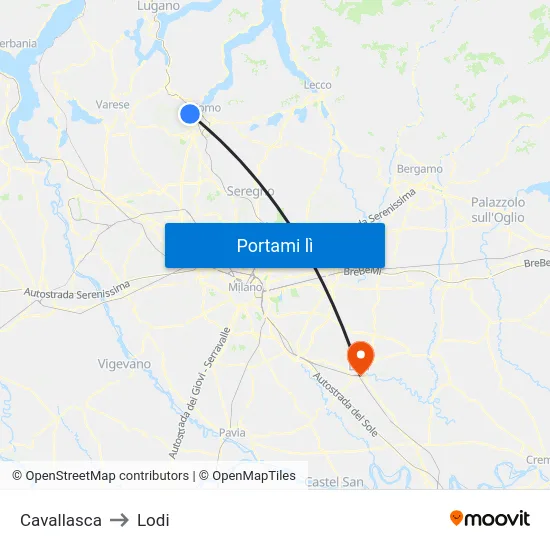 Cavallasca to Lodi map