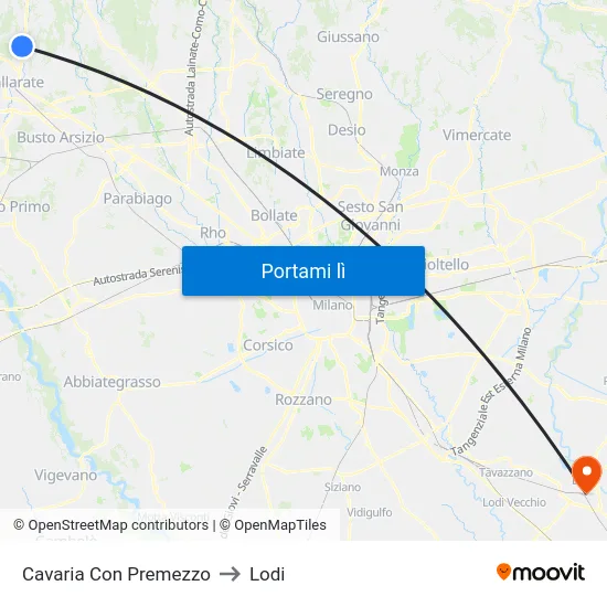 Cavaria Con Premezzo to Lodi map