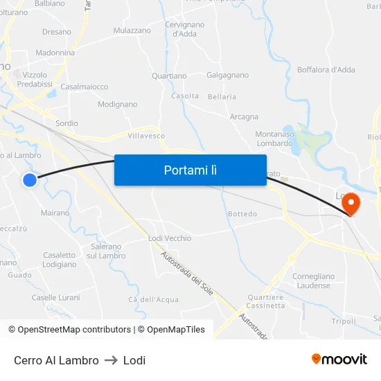 Cerro Al Lambro to Lodi map
