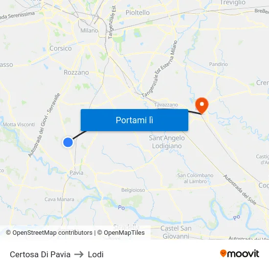 Certosa Di Pavia to Lodi map