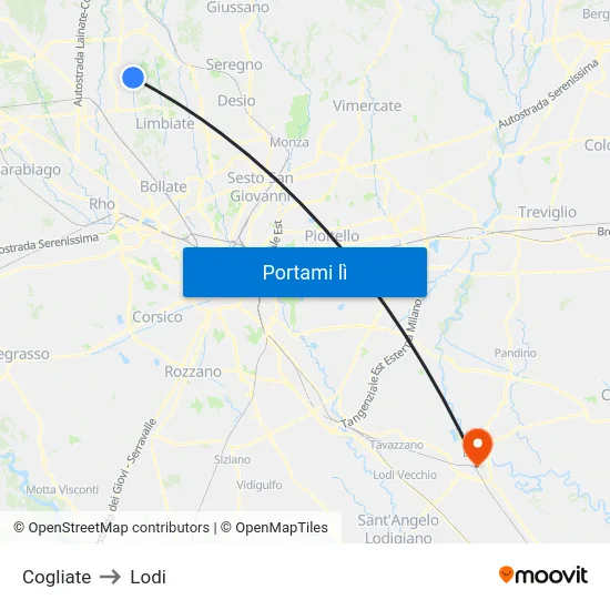 Cogliate to Lodi map