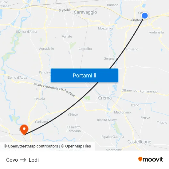 Covo to Lodi map