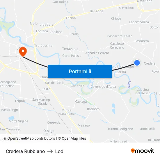 Credera Rubbiano to Lodi map