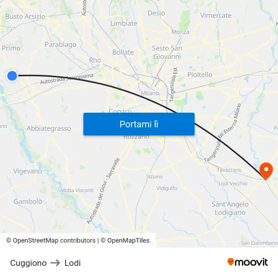 Cuggiono to Lodi map