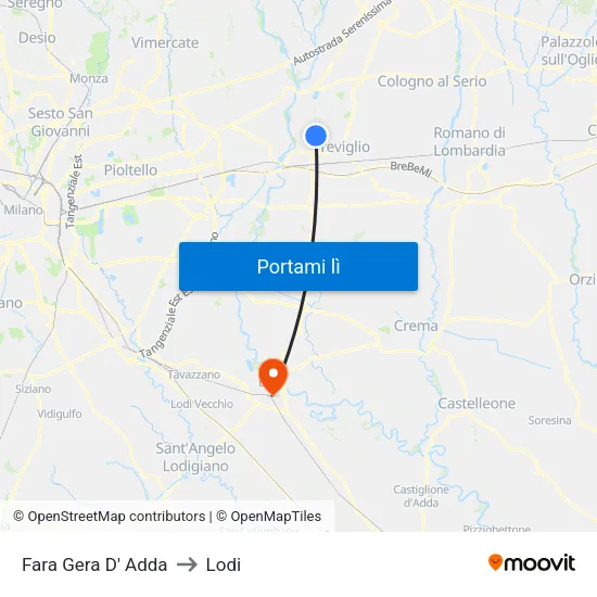 Fara Gera D' Adda to Lodi map