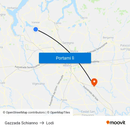 Gazzada Schianno to Lodi map