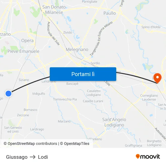 Giussago to Lodi map